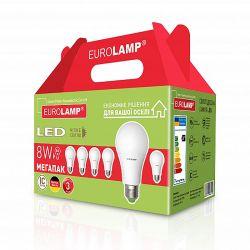 Набір світлодіодних ламп EUROLAMP ЕКО A60 8W E27 3000K акція 6in1 MLP-LED-A60-08273(6)