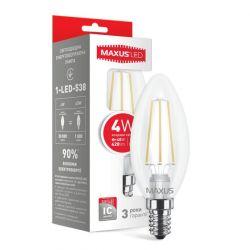 LED лампа MAXUS (филамент), C37, 4W, яркий свет,E14 (1-LED-538)