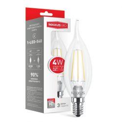 LED лампа MAXUS (филамент), C37 TL, 4W, яркий свет,E14 (1-LED-540)