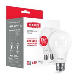 Набір LED ламп MAXUS A70 15W тепле світло E27 (по 2 шт.) (2-LED-567-01)