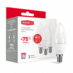 Набір LED ламп MAXUS C37 CL-F 4W 220V E14 (по 3шт) (3-LED-5311)