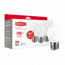 Набір LED ламп MAXUS G45 F 4W 220V E27 (по 3 шт.) (3-LED-5410)