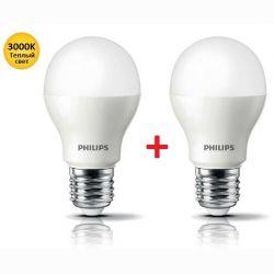Комплект ламп світлодіодних Philips LEDBulb E27 7.5-60W 3000K 230V A55 (1 + 1)