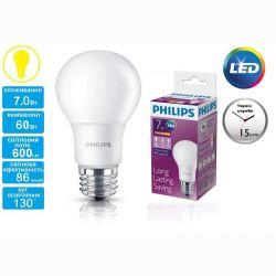 Лампа светодиодная Philips LEDBulb E27 7-60W 230V 3000K A60/PF