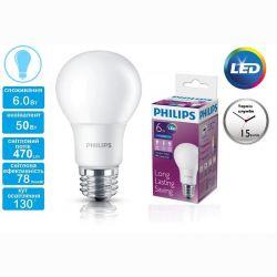 Лампа светодиодная Philips LEDBulb E27 6-50W 230V 6500K A60/PF