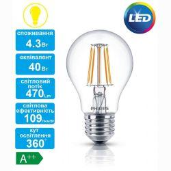 Лампа светодиодная декоративная Philips LED Fila ND E27 4.3-50W 2700K 230V A60 1CT APR