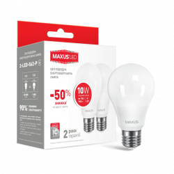 Набор LED лампа MAXUS A60 10W яркий свет 220V E27 (по 2 шт.) (2-LED-562-P)