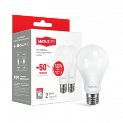 Набір LED лампа MAXUS A65 12W яскраве світло 220V E27 (по 2 шт.) (2-LED-564-P)