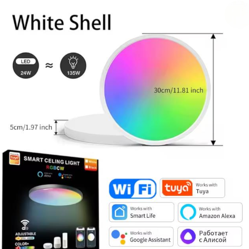 Стельовий світильник 30 см Tuya WiFi smart Led 220V Bluetooth білий Стельовий світильник 30 см Tuya WiFi smart Led 220V Bluetooth білий