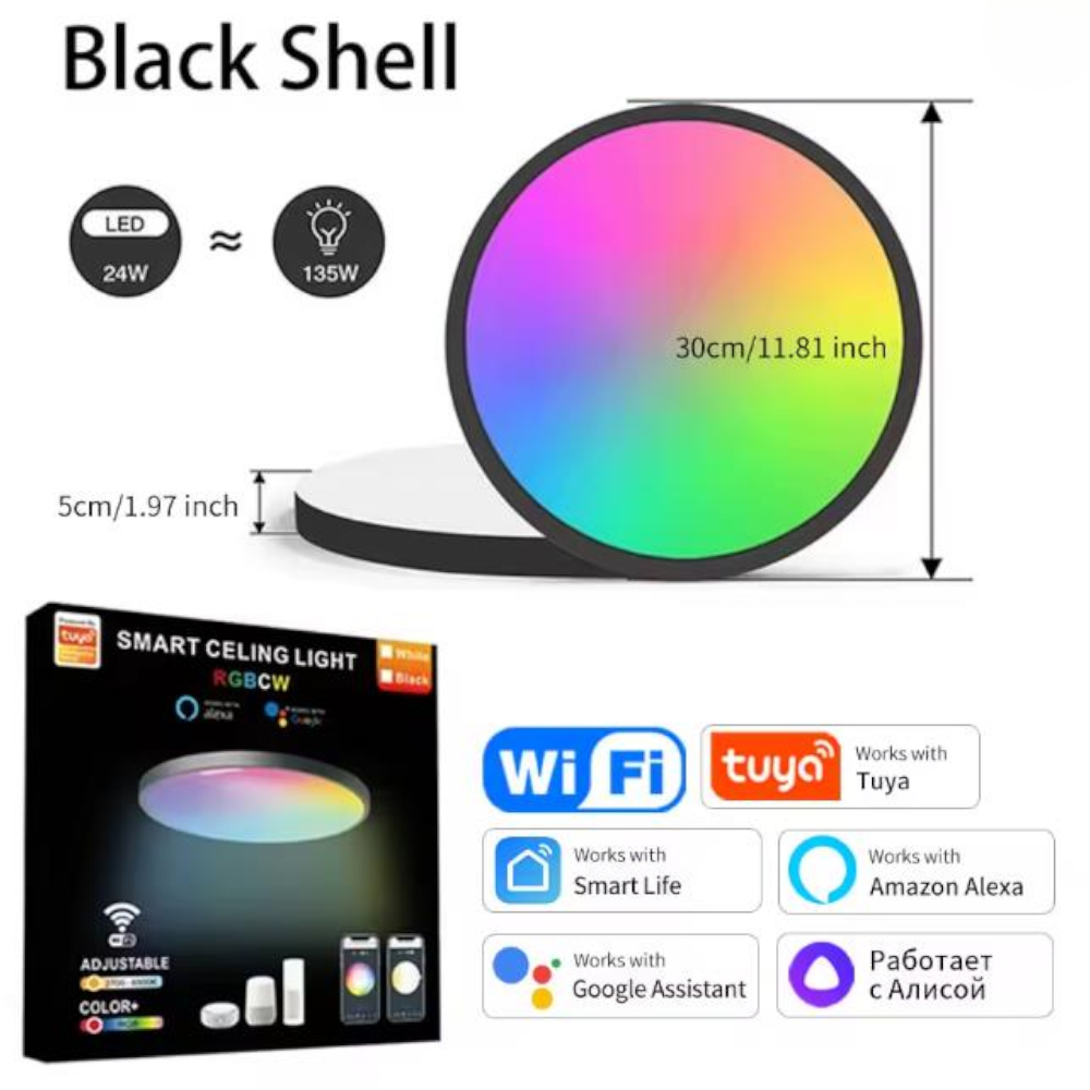 Стельовий світильник 30 см Tuya WiFi smart Led 220V Bluetooth чорний Стельовий світильник 30 см Tuya WiFi smart Led 220V Bluetooth чорний