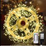 Гірлянда світлодіодна роса мішура 50м, зелений провід 1500 led, теплий білий