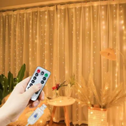 Гірлянда світлодіодна Штора роса USB  3 х 3 м Теплий білий