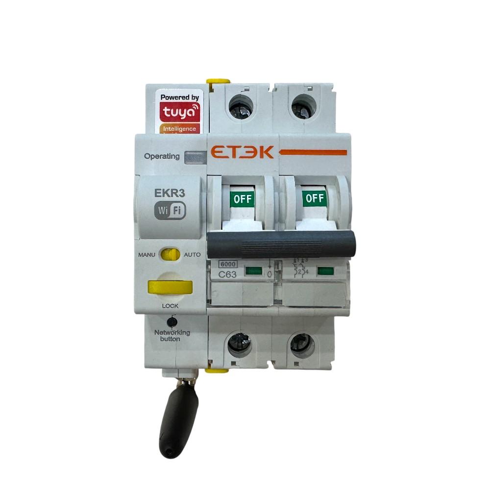 Умный 2-полюсный автоматический выключатель Etek Tuya WiFi 63А с дистанционным управлением Умный 2-полюсный автоматический выключатель Etek Tuya WiFi 63А с дистанционным управлением