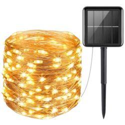 Гирлянда светодиодная на солнечной батарее 100Led\12 м Теплый белый